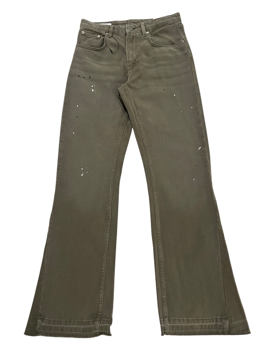 Zara Men’s Olive Green 70’s Flare Paint Splatter Retro Hippie Jeans-30